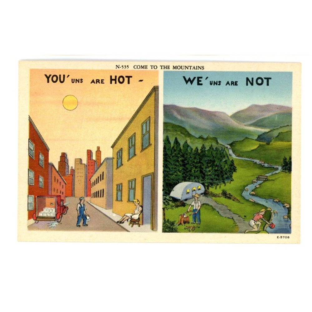 Vintage Postcard Humor‎ You'uns Are Hot We'uns Are Not Come To The Mountains